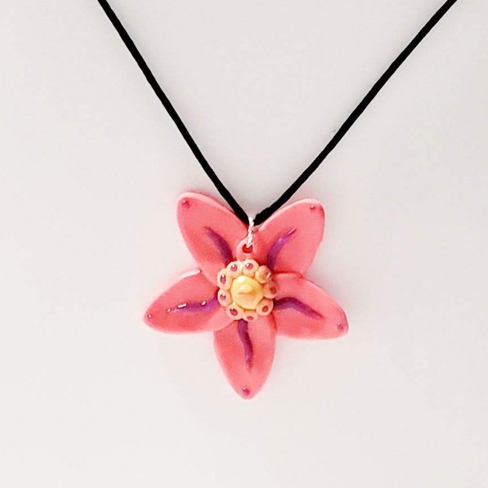 Magical Clay Flower Necklace on Black Cord